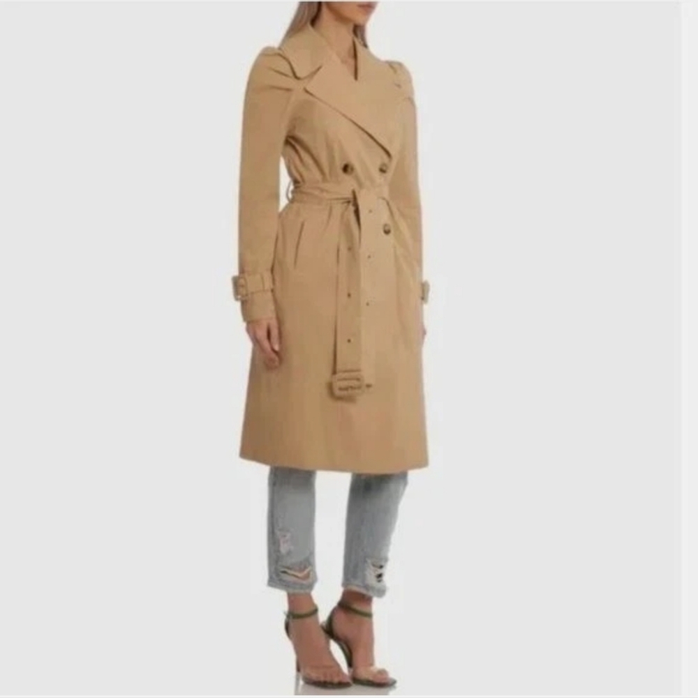 Avec Les Filles Puff Sleeve Classic Tan Trench Coat - Picture 4 of 15